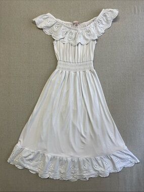 Chenault Pink Violet White Eyelet Off Shoulder Midi Dress Medium